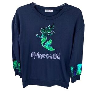 Beautee Sequined # Mermaid Navy Crew Sweatshirt Girls X Large